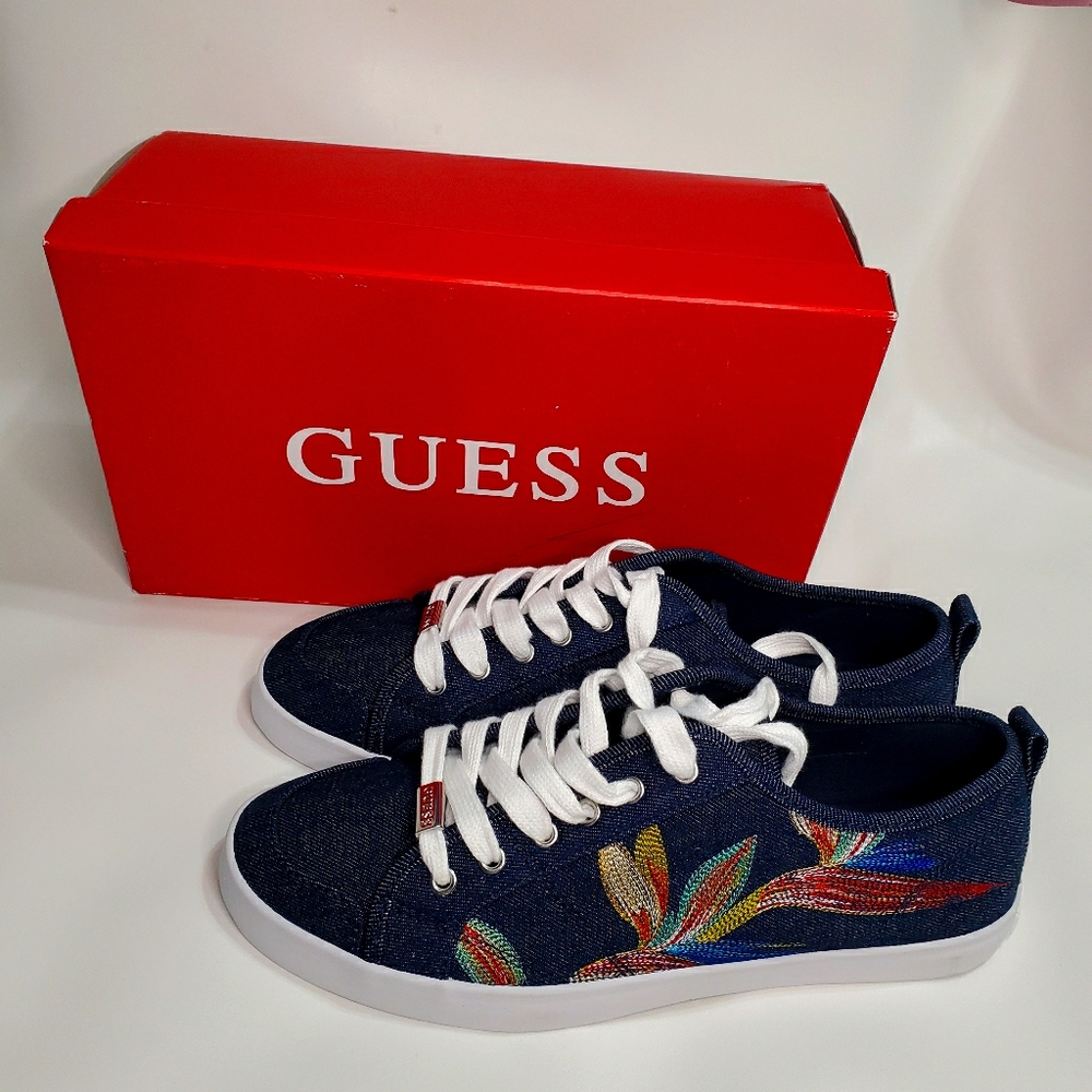 Guess dark blue fabric embroidery sneakers